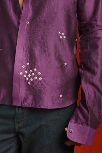 Shop The Culture Purple Silk Jamun Bandhej Shirt Online at Aza Fashions Shop_The Culture_Purple Silk Jamun Bandhej Shirt _Online_at_Aza_Fashions
