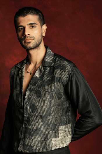 The Culture Black Silk Noor Syaahi Shirt Online at Aza Fashions The Culture_Black Silk Noor Syaahi Shirt _Online_at_Aza_Fashions