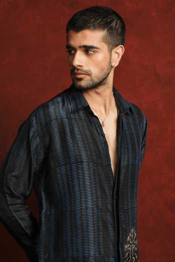The Culture Blue Silk Antara Boota Shirt Online at Aza Fashions The Culture_Blue Silk Antara Boota Shirt _Online_at_Aza_Fashions