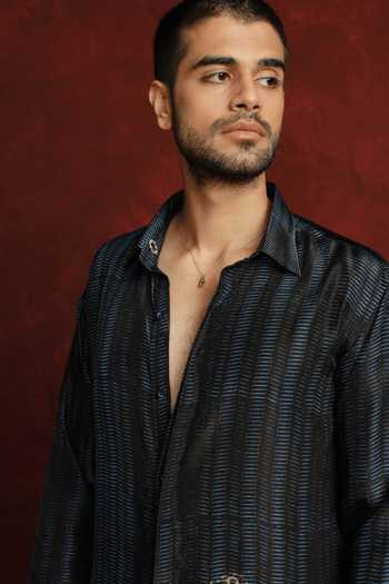 Shop The Culture Blue Silk Antara Boota Shirt Online at Aza Fashions Shop_The Culture_Blue Silk Antara Boota Shirt _Online_at_Aza_Fashions