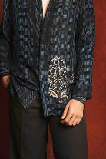 The Culture Blue Silk Antara Boota Shirt at Aza Fashions The Culture_Blue Silk Antara Boota Shirt _at_Aza_Fashions