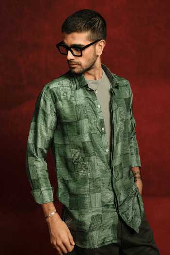 The Culture Green Silk Baagh Sutra Shirt Online at Aza Fashions The Culture_Green Silk Baagh Sutra Shirt _Online_at_Aza_Fashions