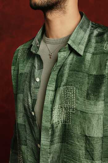 The Culture Green Silk Baagh Sutra Shirt at Aza Fashions The Culture_Green Silk Baagh Sutra Shirt _at_Aza_Fashions