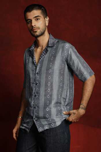 The Culture Blue Silk Indigo Dastaan Shirt Online at Aza Fashions The Culture_Blue Silk Indigo Dastaan Shirt _Online_at_Aza_Fashions