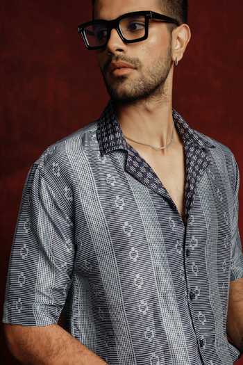 Shop The Culture Blue Silk Indigo Dastaan Shirt Online at Aza Fashions Shop_The Culture_Blue Silk Indigo Dastaan Shirt _Online_at_Aza_Fashions