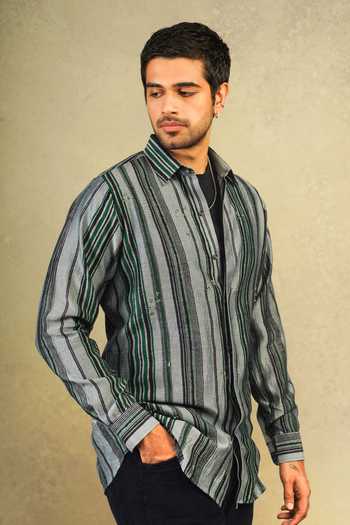 Shop_The Culture_Blue Silk Shaam Fasana Shirt _Online_at_Aza_Fashions
