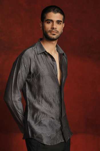 The Culture Grey Silk Ruhani Raag Shirt Online at Aza Fashions The Culture_Grey Silk Ruhani Raag Shirt _Online_at_Aza_Fashions