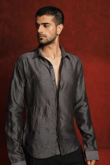 Buy The Culture Grey Silk Ruhani Raag Shirt Online at Aza Fashions Buy_The Culture_Grey Silk Ruhani Raag Shirt _Online_at_Aza_Fashions