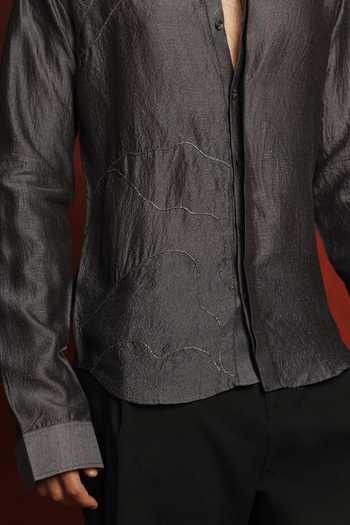 Shop The Culture Grey Silk Ruhani Raag Shirt Online at Aza Fashions Shop_The Culture_Grey Silk Ruhani Raag Shirt _Online_at_Aza_Fashions