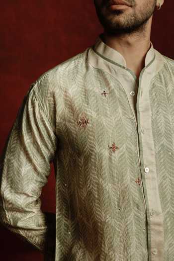 Shop The Culture Green Silk Chaand Noorani Shirt Online at Aza Fashions Shop_The Culture_Green Silk Chaand Noorani Shirt _Online_at_Aza_Fashions