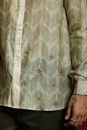 The Culture Green Silk Chaand Noorani Shirt at Aza Fashions The Culture_Green Silk Chaand Noorani Shirt _at_Aza_Fashions