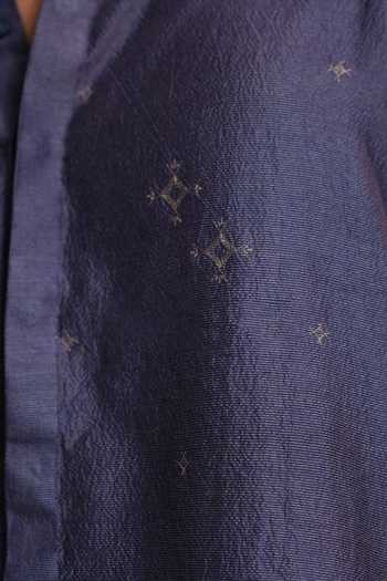 The Culture_Blue Silk Roshan Zari Shirt _Online_at_Aza_Fashions