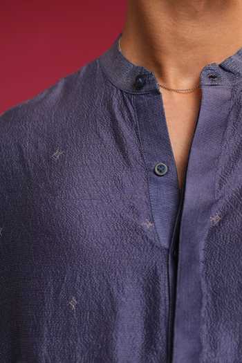 Buy_The Culture_Blue Silk Roshan Zari Shirt _Online_at_Aza_Fashions