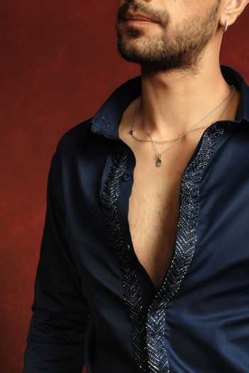 The Culture Blue Cotton Nightfall Drip Shirt Online at Aza Fashions The Culture_Blue Cotton Nightfall Drip Shirt _Online_at_Aza_Fashions