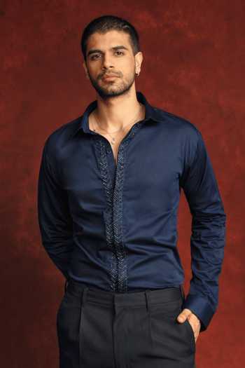 Buy The Culture Blue Cotton Nightfall Drip Shirt Online at Aza Fashions Buy_The Culture_Blue Cotton Nightfall Drip Shirt _Online_at_Aza_Fashions