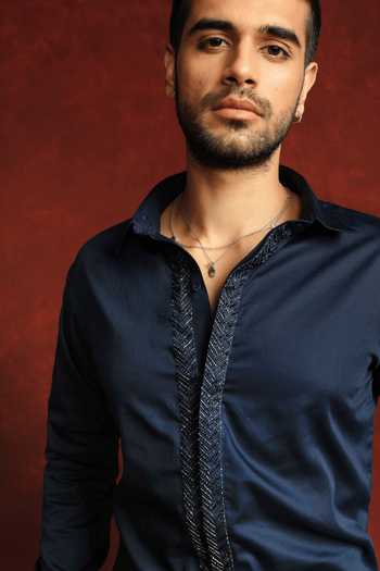 Shop The Culture Blue Cotton Nightfall Drip Shirt Online at Aza Fashions Shop_The Culture_Blue Cotton Nightfall Drip Shirt _Online_at_Aza_Fashions