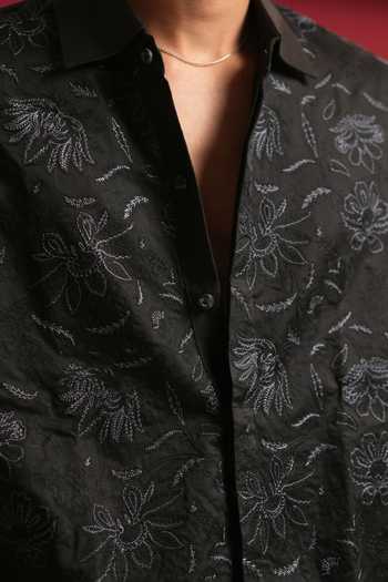 Shop The Culture Black Cotton Orchid Shirt Online at Aza Fashions Shop_The Culture_Black Cotton Orchid Shirt _Online_at_Aza_Fashions
