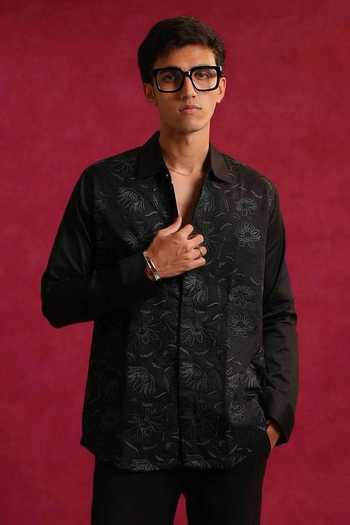 The Culture Black Cotton Orchid Shirt at Aza Fashions The Culture_Black Cotton Orchid Shirt _at_Aza_Fashions