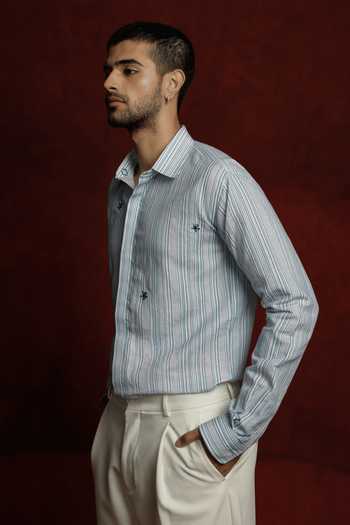 The Culture Blue Cotton, Linen Serene Daybreak Shirt Online at Aza Fashions The Culture_Blue Cotton, Linen Serene Daybreak Shirt _Online_at_Aza_Fashions