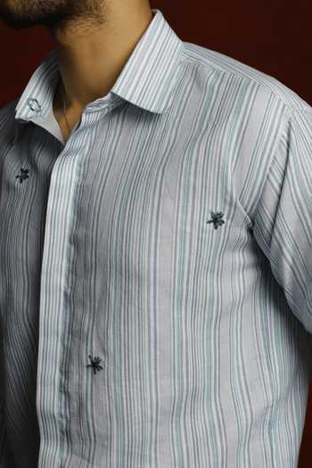The Culture Blue Cotton, Linen Serene Daybreak Shirt at Aza Fashions The Culture_Blue Cotton, Linen Serene Daybreak Shirt _at_Aza_Fashions