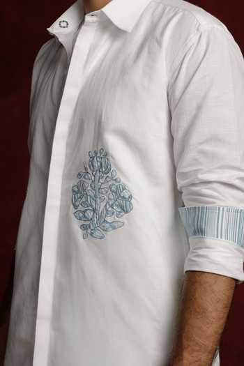 The Culture White Cotton, Linen Coastal Bay Shirt Online at Aza Fashions The Culture_White Cotton, Linen Coastal Bay Shirt _Online_at_Aza_Fashions