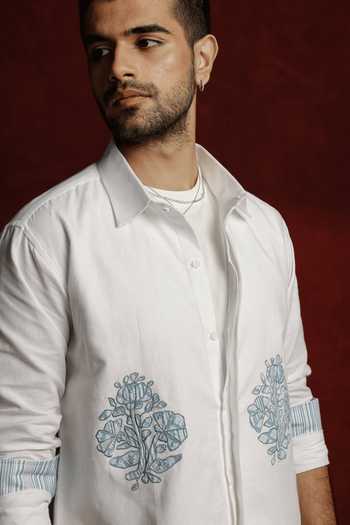 Shop The Culture White Cotton, Linen Coastal Bay Shirt Online at Aza Fashions Shop_The Culture_White Cotton, Linen Coastal Bay Shirt _Online_at_Aza_Fashions