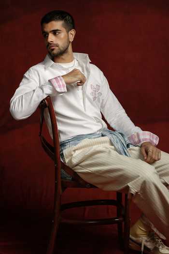 The Culture White Cotton, Linen Blush Bloom Shirt Online at Aza Fashions The Culture_White Cotton, Linen Blush Bloom Shirt _Online_at_Aza_Fashions
