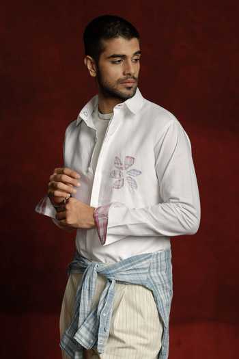 Buy The Culture White Cotton, Linen Blush Bloom Shirt Online at Aza Fashions Buy_The Culture_White Cotton, Linen Blush Bloom Shirt _Online_at_Aza_Fashions