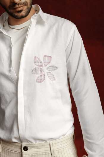 The Culture White Cotton, Linen Blush Bloom Shirt at Aza Fashions The Culture_White Cotton, Linen Blush Bloom Shirt _at_Aza_Fashions