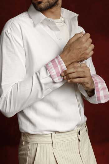 Buy The Culture White Cotton, Linen Blush Bloom Shirt Buy_The Culture_White Cotton, Linen Blush Bloom Shirt