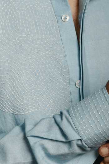 Buy The Culture Blue Cotton, Linen Skyline Siesta Shirt Online at Aza Fashions Buy_The Culture_Blue Cotton, Linen Skyline Siesta Shirt _Online_at_Aza_Fashions