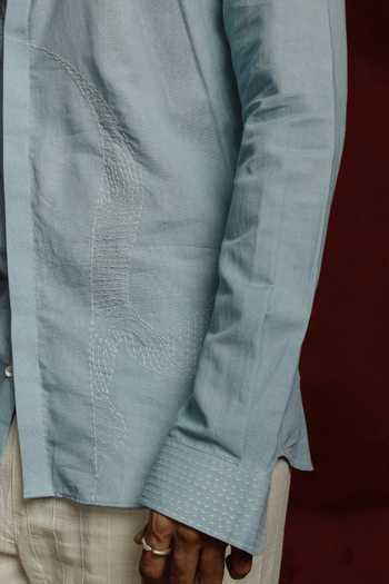 Shop The Culture Blue Cotton, Linen Skyline Siesta Shirt Online at Aza Fashions Shop_The Culture_Blue Cotton, Linen Skyline Siesta Shirt _Online_at_Aza_Fashions