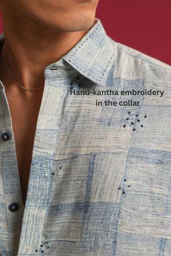 The Culture Blue Linen, Cotton Canopy Shirt Online at Aza Fashions The Culture_Blue Linen, Cotton Canopy Shirt _Online_at_Aza_Fashions