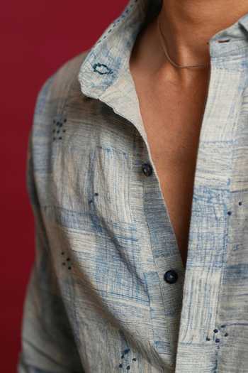 Buy The Culture Blue Linen, Cotton Canopy Shirt Online at Aza Fashions Buy_The Culture_Blue Linen, Cotton Canopy Shirt _Online_at_Aza_Fashions