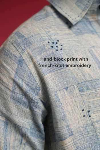 Shop The Culture Blue Linen, Cotton Canopy Shirt Online at Aza Fashions Shop_The Culture_Blue Linen, Cotton Canopy Shirt _Online_at_Aza_Fashions