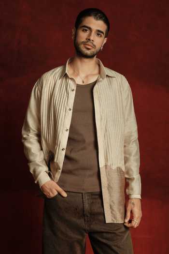 The Culture Beige Silk Graphite Grove Shirt Online at Aza Fashions The Culture_Beige Silk Graphite Grove Shirt _Online_at_Aza_Fashions
