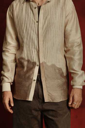 Shop The Culture Beige Silk Graphite Grove Shirt Online at Aza Fashions Shop_The Culture_Beige Silk Graphite Grove Shirt _Online_at_Aza_Fashions