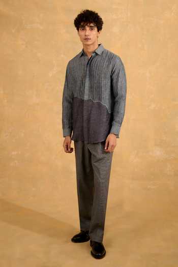 The Culture Grey Silk Graphite Grove Shirt Online at Aza Fashions The Culture_Grey Silk Graphite Grove Shirt _Online_at_Aza_Fashions