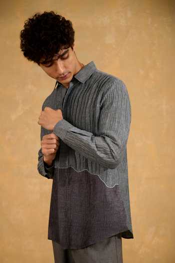 Buy The Culture Grey Silk Graphite Grove Shirt Online at Aza Fashions Buy_The Culture_Grey Silk Graphite Grove Shirt _Online_at_Aza_Fashions