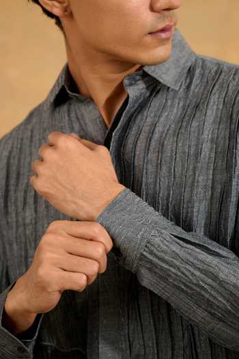 Shop The Culture Grey Silk Graphite Grove Shirt Online at Aza Fashions Shop_The Culture_Grey Silk Graphite Grove Shirt _Online_at_Aza_Fashions