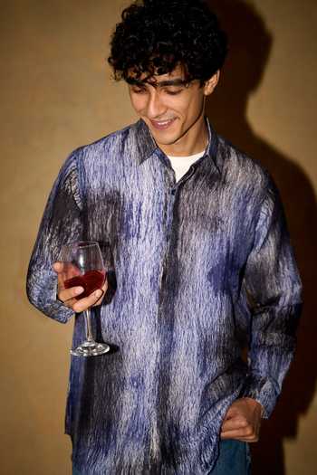 Shop The Culture Blue Silk Checkered Shirt Online at Aza Fashions Shop_The Culture_Blue Silk Checkered Shirt _Online_at_Aza_Fashions
