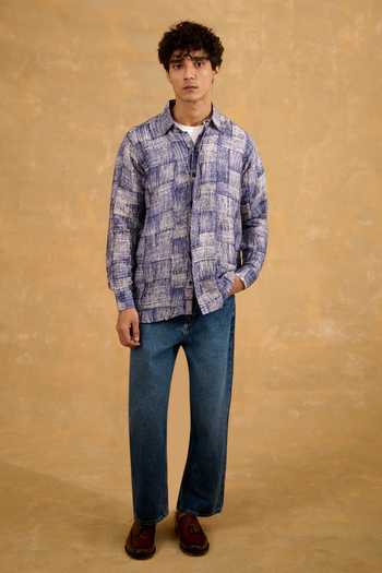 The Culture Blue Silk Checkered Print Shirt Online at Aza Fashions The Culture_Blue Silk Checkered Print Shirt _Online_at_Aza_Fashions