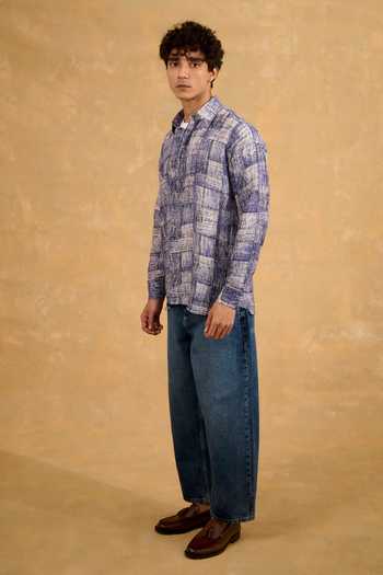Buy The Culture Blue Silk Checkered Print Shirt Online at Aza Fashions Buy_The Culture_Blue Silk Checkered Print Shirt _Online_at_Aza_Fashions