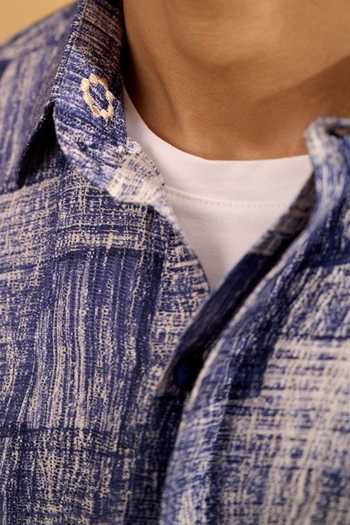 The Culture Blue Silk Checkered Print Shirt at Aza Fashions The Culture_Blue Silk Checkered Print Shirt _at_Aza_Fashions
