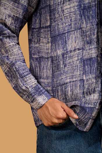 Buy The Culture Blue Silk Checkered Print Shirt Buy_The Culture_Blue Silk Checkered Print Shirt