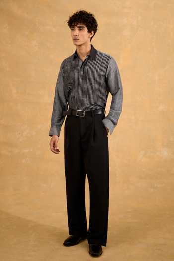 The Culture Grey Silk Cairo Charcoal Shirt Online at Aza Fashions The Culture_Grey Silk Cairo Charcoal Shirt _Online_at_Aza_Fashions