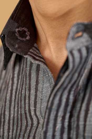 Buy The Culture Grey Silk Cairo Charcoal Shirt Online at Aza Fashions Buy_The Culture_Grey Silk Cairo Charcoal Shirt _Online_at_Aza_Fashions