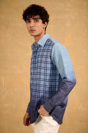 The Culture Blue Silk Bayside Capri Shirt Online at Aza Fashions The Culture_Blue Silk Bayside Capri Shirt _Online_at_Aza_Fashions