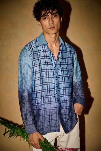 Buy The Culture Blue Silk Bayside Capri Shirt Online at Aza Fashions Buy_The Culture_Blue Silk Bayside Capri Shirt _Online_at_Aza_Fashions