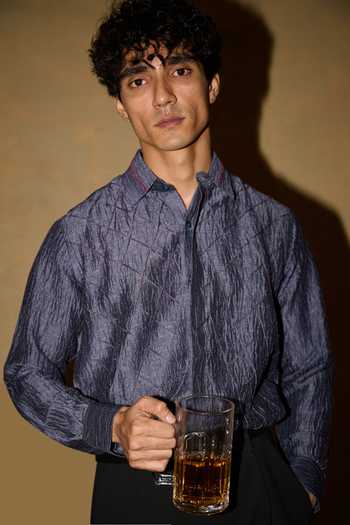 The Culture Blue Silk Inferno Flare Shirt at Aza Fashions The Culture_Blue Silk Inferno Flare Shirt _at_Aza_Fashions